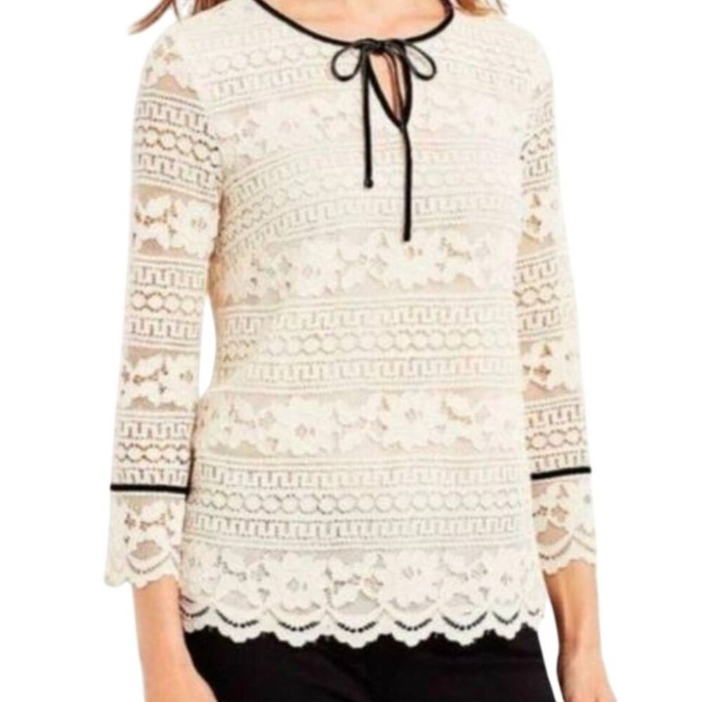 Talbots Womens Size Large Cream Lace Boho Blouse Lined Elegant Classy, Chic